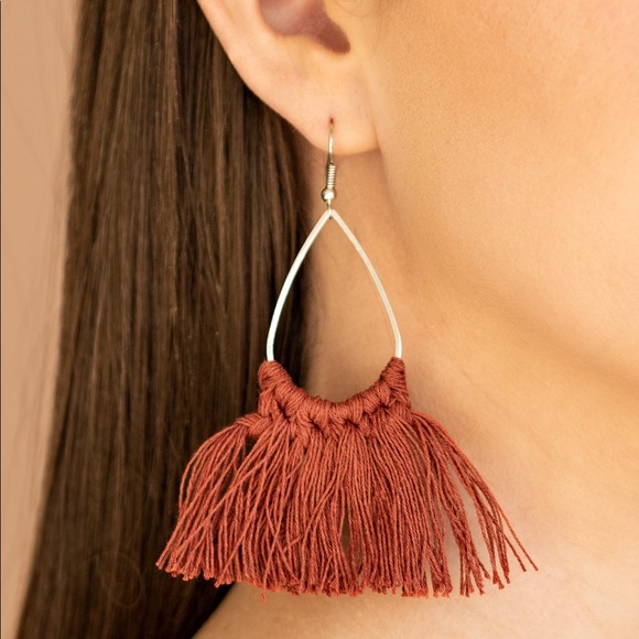 Rust Brown Fringe Earrings - Picture 2 of 2